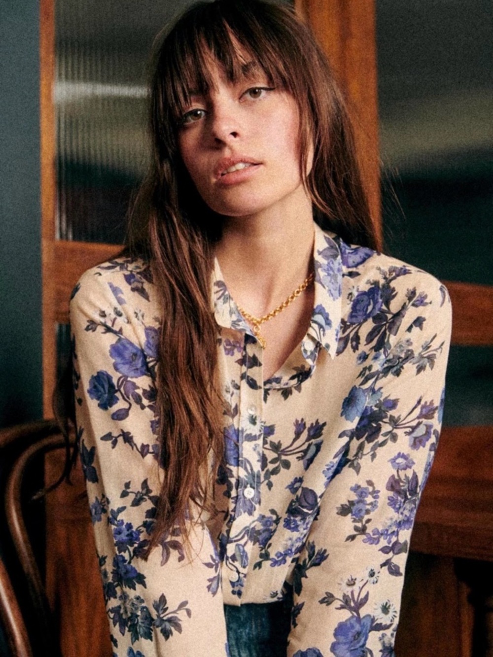 Sezane Pierro Shirt Blue Flower - Size 36